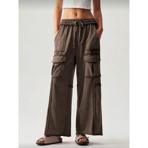 Boho Stretchy Waist Reverse Stitch Wide Leg Pants S M L XL